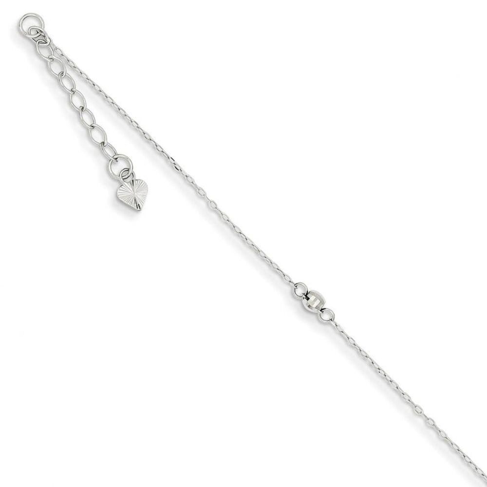 14K White Gold Mirror Beaded Anklet, 9 inch